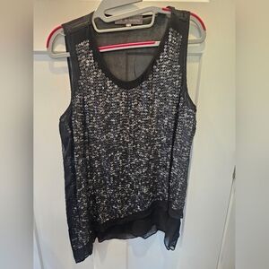 bla & sophie Black Sequin Tank Top Women’s M High-Low Chiffon Hem Made in USA